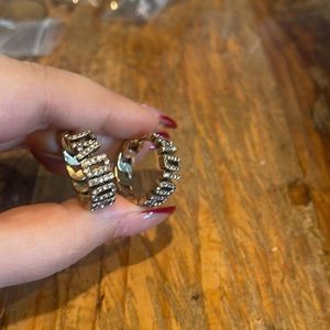 Vintage gold color small to medium sized hoop earrings with crystals.